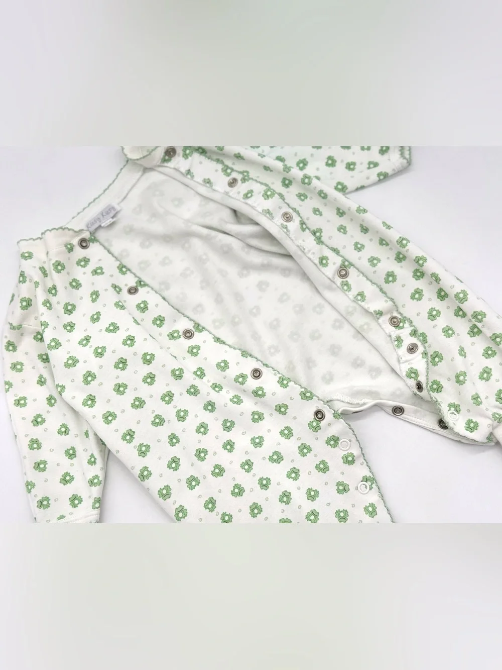 GUC Kissy Kissy Frogs Pima Cotton Footless One-Piece Sleeper in White Green 3-6M